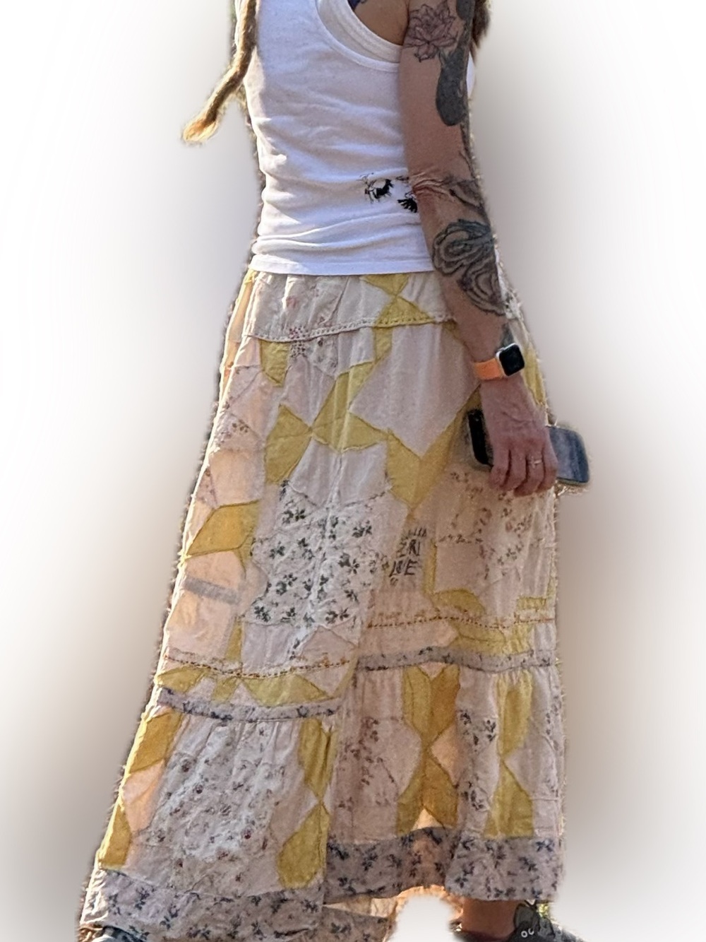 Magnolia Pearl Friendship Star Quiltwork Maxi Skirt OS Like New